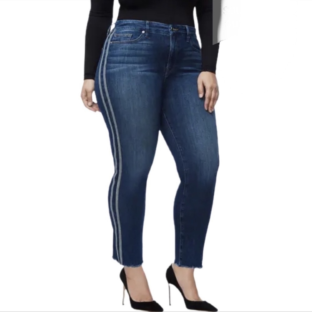 Good American Women’s Good Straight High Rise Stripe 24 Blue - Picture 1 of 14
